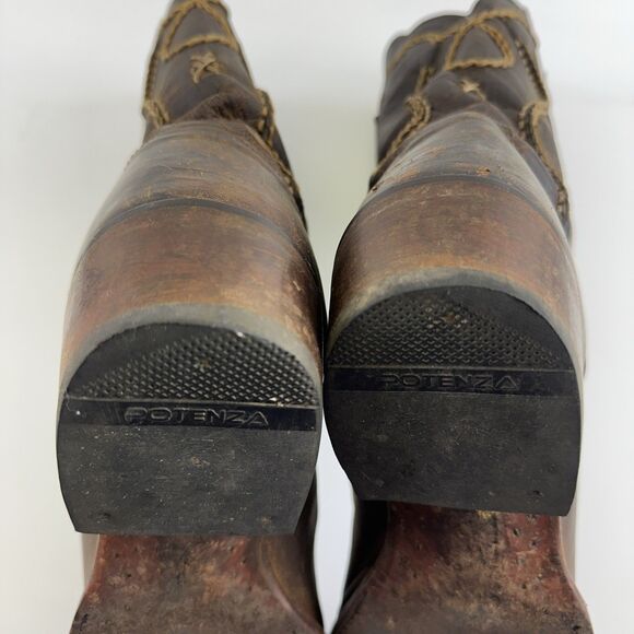 Dan Post Albany Boot Western Cowboy Brown Leather Bucklace Pull One Mens 9 EWide - Picture 13 of 16